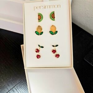 Persimmon Fruit-Themed Earrings  Boxed Set Of 3 New In Box